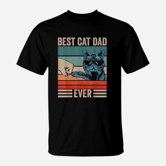 Vintage Best Cat Dad Ever Bump Fist Fathers Day Gifts T-Shirt - Seseable