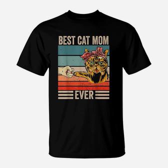 Vintage Best Cat Mom Ever Bump Fist Mothers Day Gifts T-Shirt - Seseable