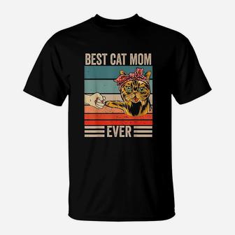 Vintage Best Cat Mom Ever Bump Fist Mothers Day Gifts T-Shirt - Seseable