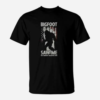 Vintage Bigfoot Saw Me But Nobody Believes Him American Flag T-Shirt - Seseable