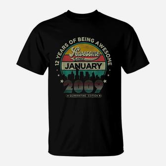 Vintage Born January 2009 12th Birthday 12 Years Old Gifts T-Shirt