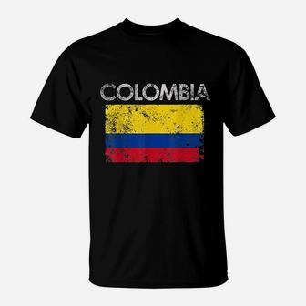 Vintage Colombia Colombian Flag Pride Gift T-Shirt - Seseable