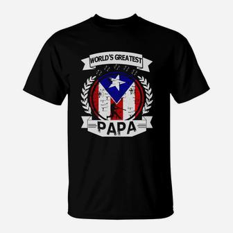 Vintage Distressed Puerto Rico Flag - World's Greatest Papa T-Shirt - Seseable