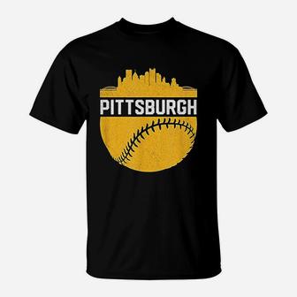 Vintage Downtown Pittsburgh Pa Skyline Baseball T-Shirt - Seseable