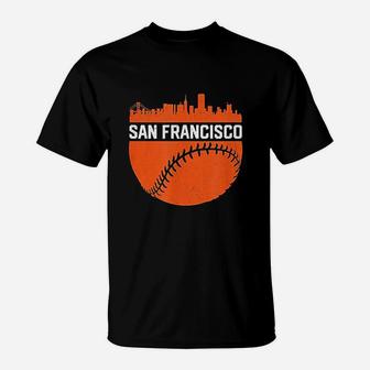 Vintage Downtown San Francisco Skyline Baseball T-Shirt - Seseable