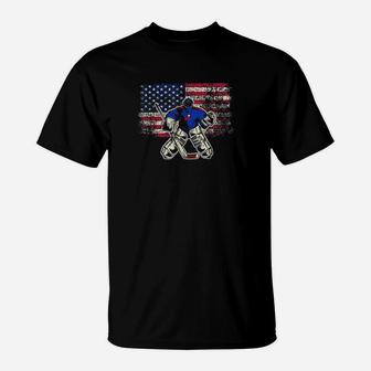 Vintage Ice Hockey Goalie Usa Flag Gift For Goalie T-Shirt - Seseable