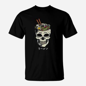 Vintage Japanese Ramen Noodles Skull Brain Graphic T-Shirt - Seseable