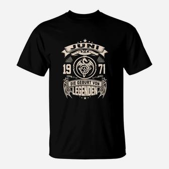 Vintage Juni 1971 Geburt von Legenden Schwarz T-Shirt, Retro Geburtstags-Shirt - Seseable