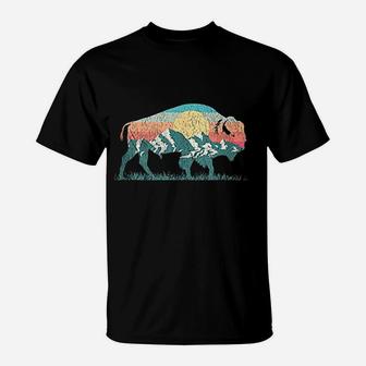 Vintage National Park Bison Landscape Buffalo T-Shirt - Seseable
