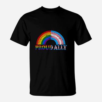 Vintage Proud Ally Flag Rainbow Lgbt Transgender Pride Month Shirt T-Shirt
