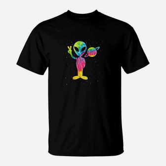 Vintage Retro 1970s Tie Dye Groovy Alien Peace T-Shirt - Seseable