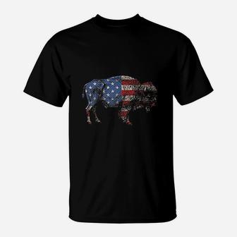 Vintage Retro Bison American Flag Buffalo Simple T-Shirt - Seseable