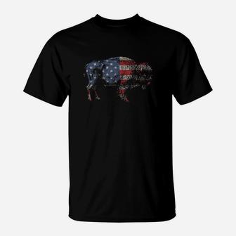 Vintage Retro Bison American Flag T-Shirt - Seseable
