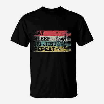 Vintage Retro Eat Sleep Jiu Jitsu Repeat Funny Martial Art T-Shirt - Seseable