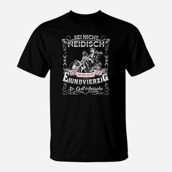 Vintage Schwarzes T-Shirt Sei nicht neidisch, ich bin 45, Deutscher Spruch - Seseable