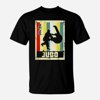 Vintage Style Judo Silhouette - Japanese Symbol Tee Shirt T-Shirt - Seseable