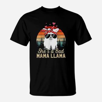 Vintage Sunset Shes A Bad Mama Llama Funny Mother Days T-Shirt - Seseable