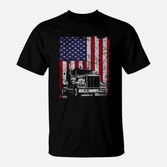 Vintage Truck Driver American Flag Trucker Shirt T-Shirt - Seseable