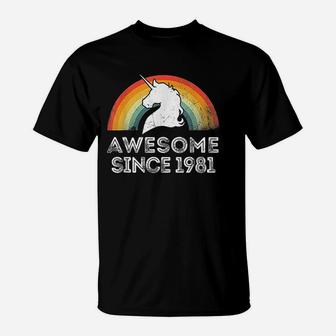 Vintage Unicorn Awesome Since 1981 41st Birthday 41 Year Old T-Shirt - Seseable