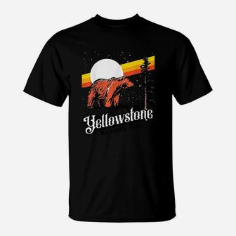 Vintage Yellowstone National Park Grizzly Bear Moon And Stars T-Shirt - Seseable