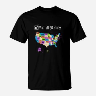 Visit All 50 States Gift Usa Bucket List T-Shirt - Seseable