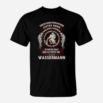 Wassermann Sternzeichen T-Shirt Schwarz, Gutes Herz Kalter Geist Design - Seseable