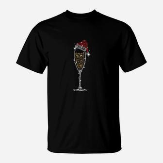 Weihnachts Sektglas T-Shirt mit Glitzer und Mütze, Festliches Design - Seseable