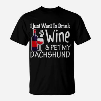 Wine And Hot Dogs Funny Dachshund Gifts For Dachshund Dad T-Shirt - Seseable