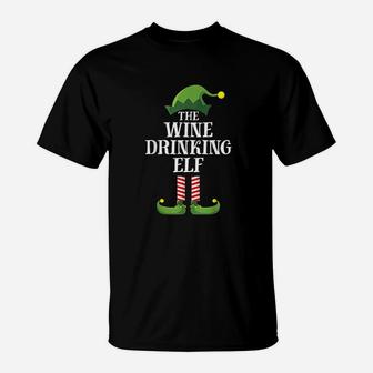 Wine Drinking Elf Matching Family Group Christmas Pajama T-Shirt | Seseable CA