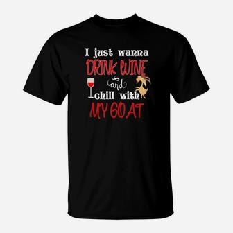 Wine Lover Goat Mom Dad Crazy Goat Farmer Lady Gift T-Shirt - Seseable
