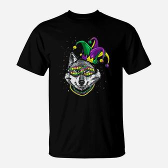 Wolf Animal Lover Cute Mardi Gras Carnival Jester T-Shirt - Seseable
