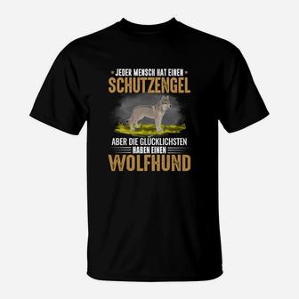 Wolfhund Schutzengel Schwarzes T-Shirt, Spruch für Hundeliebhaber - Seseable