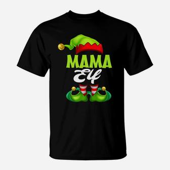 Womens Mama Elf Funny Matching Christmas Costume T-Shirt - Seseable