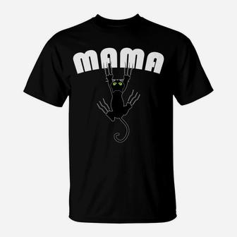 Womens Mama Funny Black Cat Hanging Paws Cat For Women T-Shirt - Seseable
