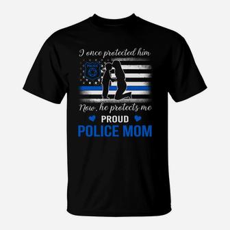 Womens Proud Police Mom Thin Blue Line American Flag Shirts T-Shirt - Seseable