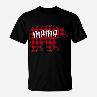 Womens Red Plaid Mama Bear Matching Buffalo Family Christmas Gift T-Shirt - Seseable
