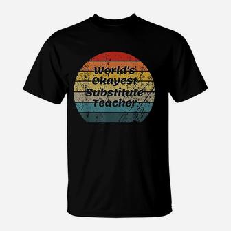 Worlds Okayest Substitute Teacher Vintage Sunset 60s 70s T-Shirt - Seseable