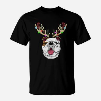 Xmas Funny Bulldogs With Antlers Christmas T-Shirt - Seseable