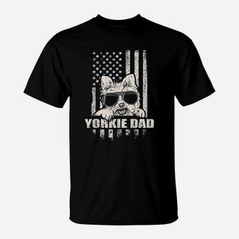 Yorkie Dad Cool Vintage Retro Proud American T-Shirt - Seseable