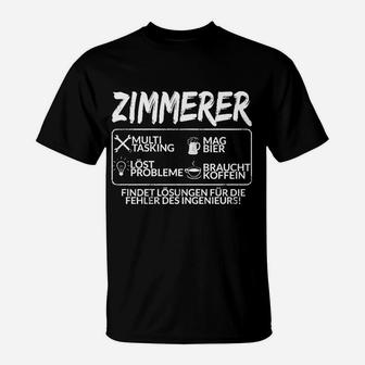 Zimmerer T-Shirt mit lustigen Sprüchen, Schwarz, Handwerker Humor - Seseable