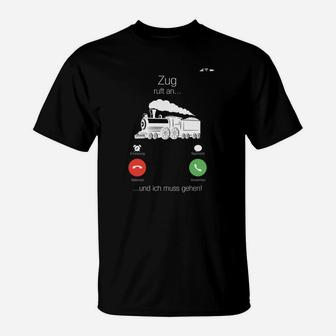 Zug-Motiv Schwarzes T-Shirt, Lustiges Telefon-Witz Tee - Seseable