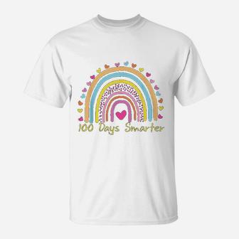 100th Day Of School Teacher 100 Days Smarter Rainbow T-Shirt - Seseable