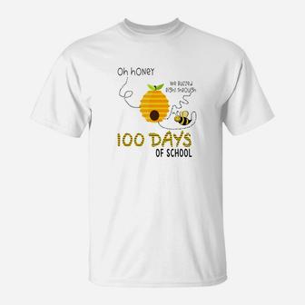 100th Day Of School Teacher Bee Hive Funny Sayings T-Shirt | Seseable CA