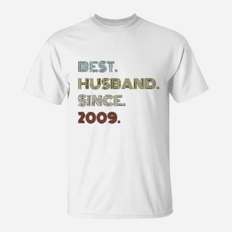 12th Wedding Anniversary Gift Best Husband Since 2009 T-Shirt - Seseable