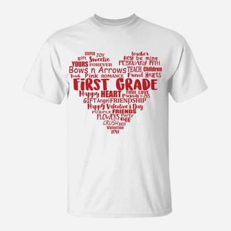 1st Grade Teacher Valentine Heart Gift First Grade T-Shirt - Seseable