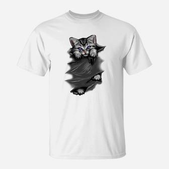 3D-Illusion Katzensprung T-Shirt in Weiß, Optik für Katzenfreunde - Seseable