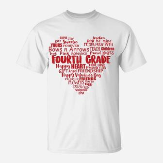 4th Grade Teacher Valentine Heart Gift Fourth Grade T-Shirt - Seseable