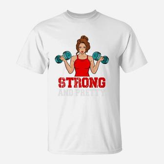 A Strong And Pretty Gymnastic Girl With Dumbbell T-Shirt - Seseable