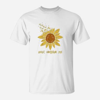 Accept Understand Love Sunflower Autism Awareness Gift T-Shirt - Seseable