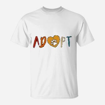 Adopt Paws Print Cute Dog Cat Pet Shelter Rescue T-Shirt - Seseable